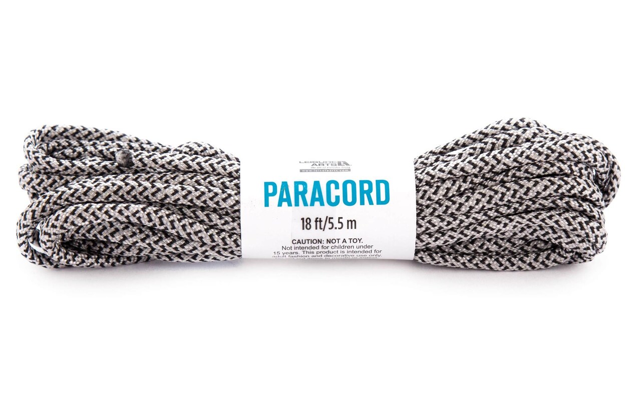 Leisure Arts Black/Grey Paracord 18' - Durable Nylon Craft Cord for Bracelets, Keychains, Headbands, DIY Projects, Strong Rope for Crafting, Weaving, and Outdoor Paracord Use